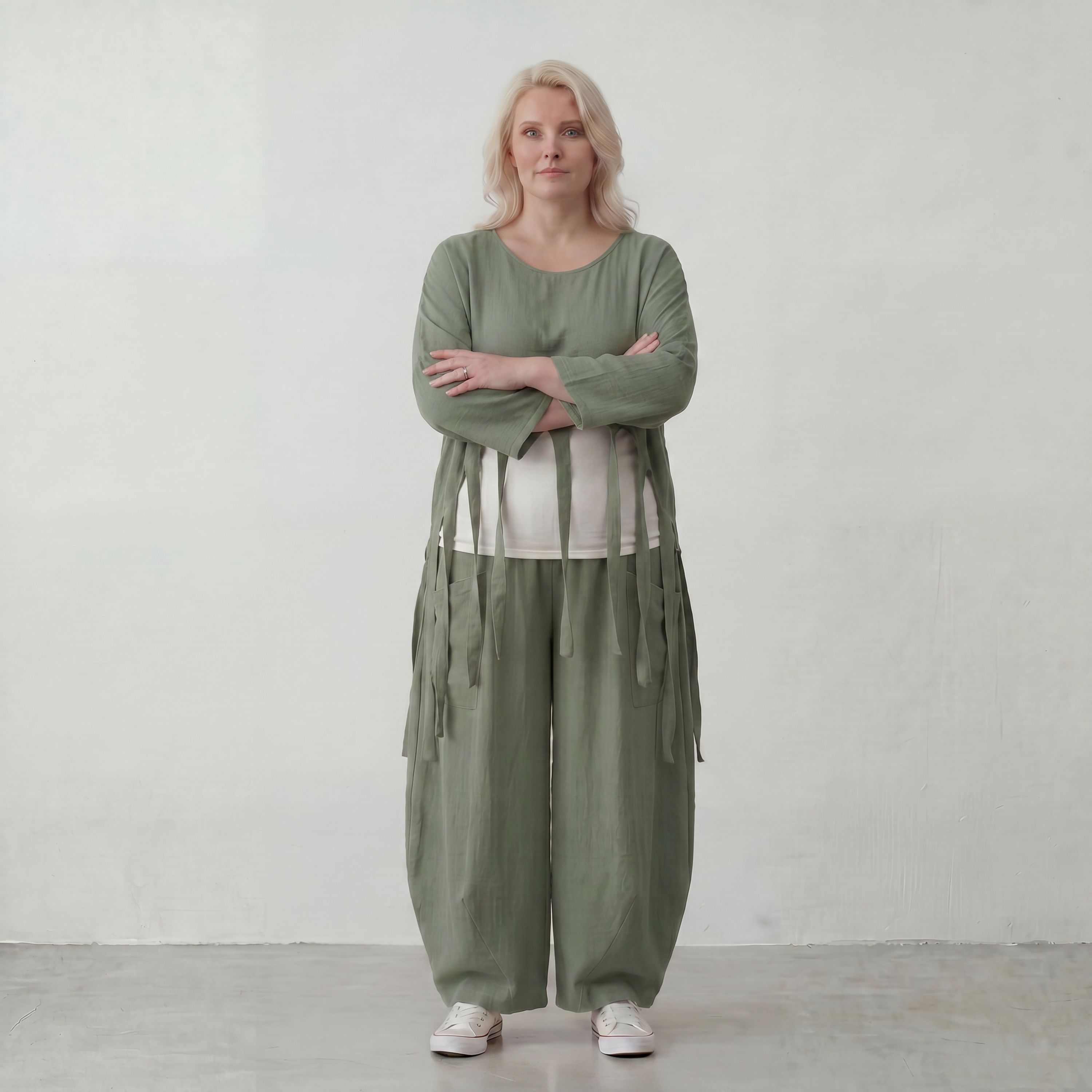 Luftiger Khaki Lagenlook Überwurf in Leinenoptik Oversize leger zeitlos elegant und fein