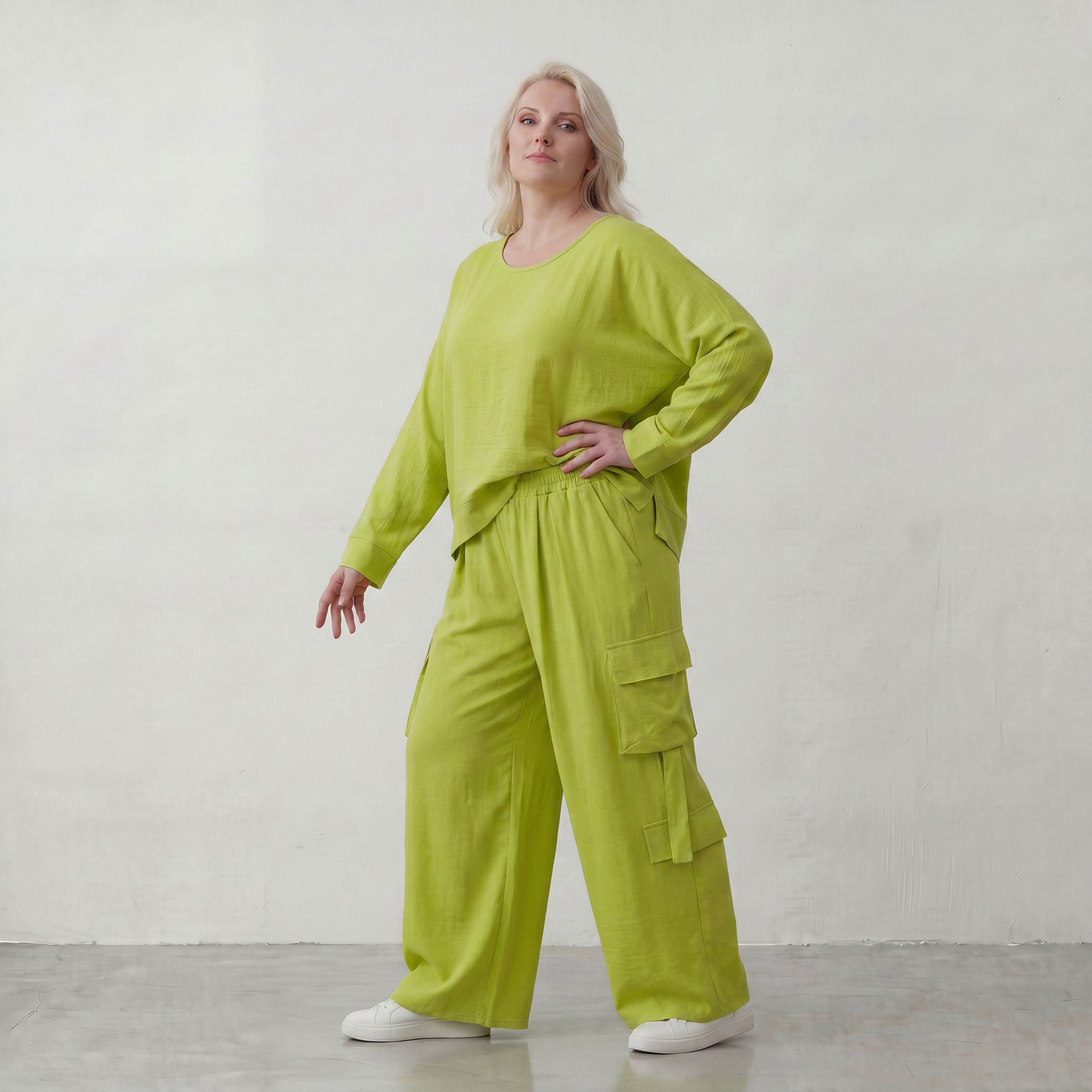Apfelgrün Leinenlook Überwurf im Oversize Lagenlook sehr leger zeitlos ausgefallen luftig