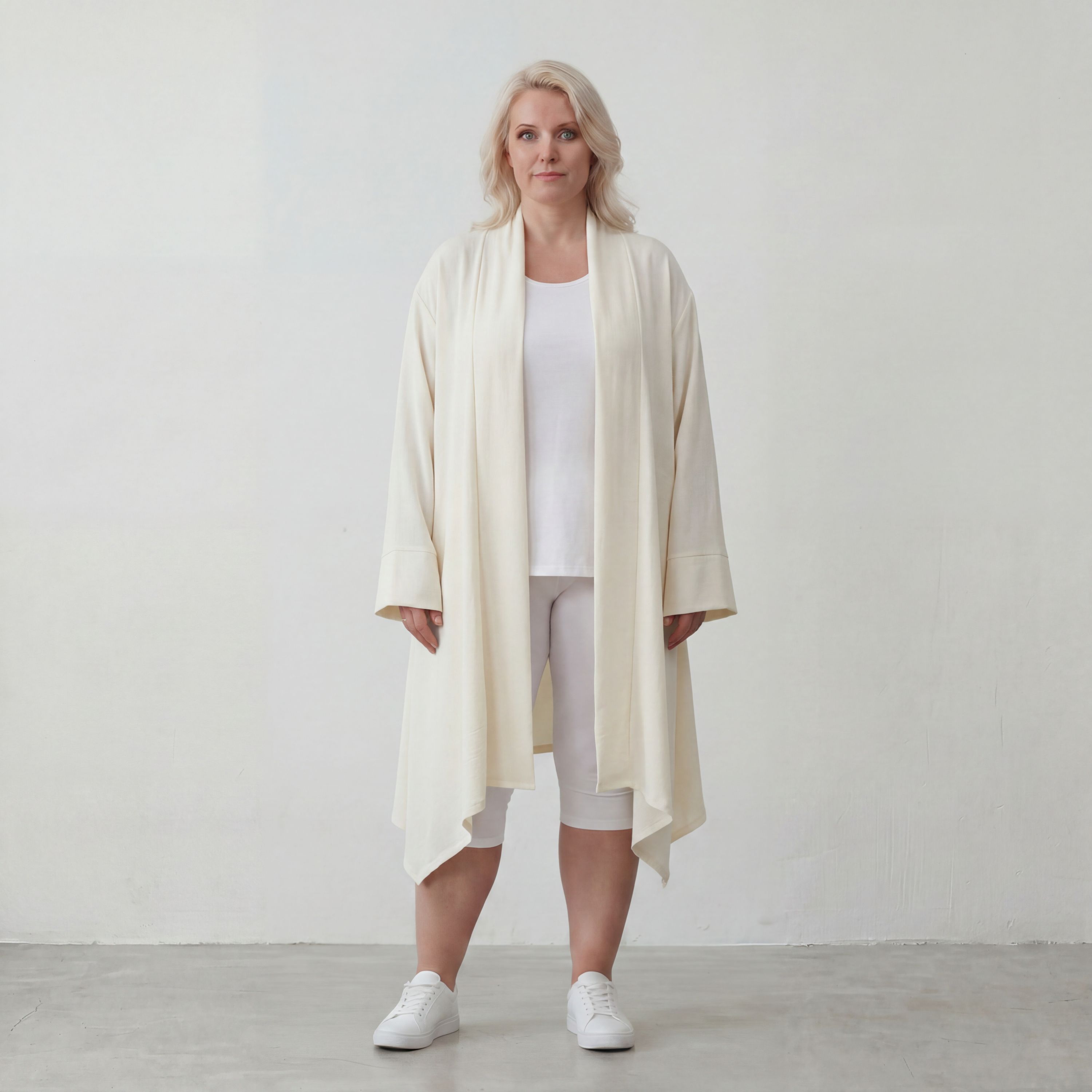 Leichter Cardigan in Leinenoptik Oversize Lagenlook zeitlos elegant Creme fliessend neu