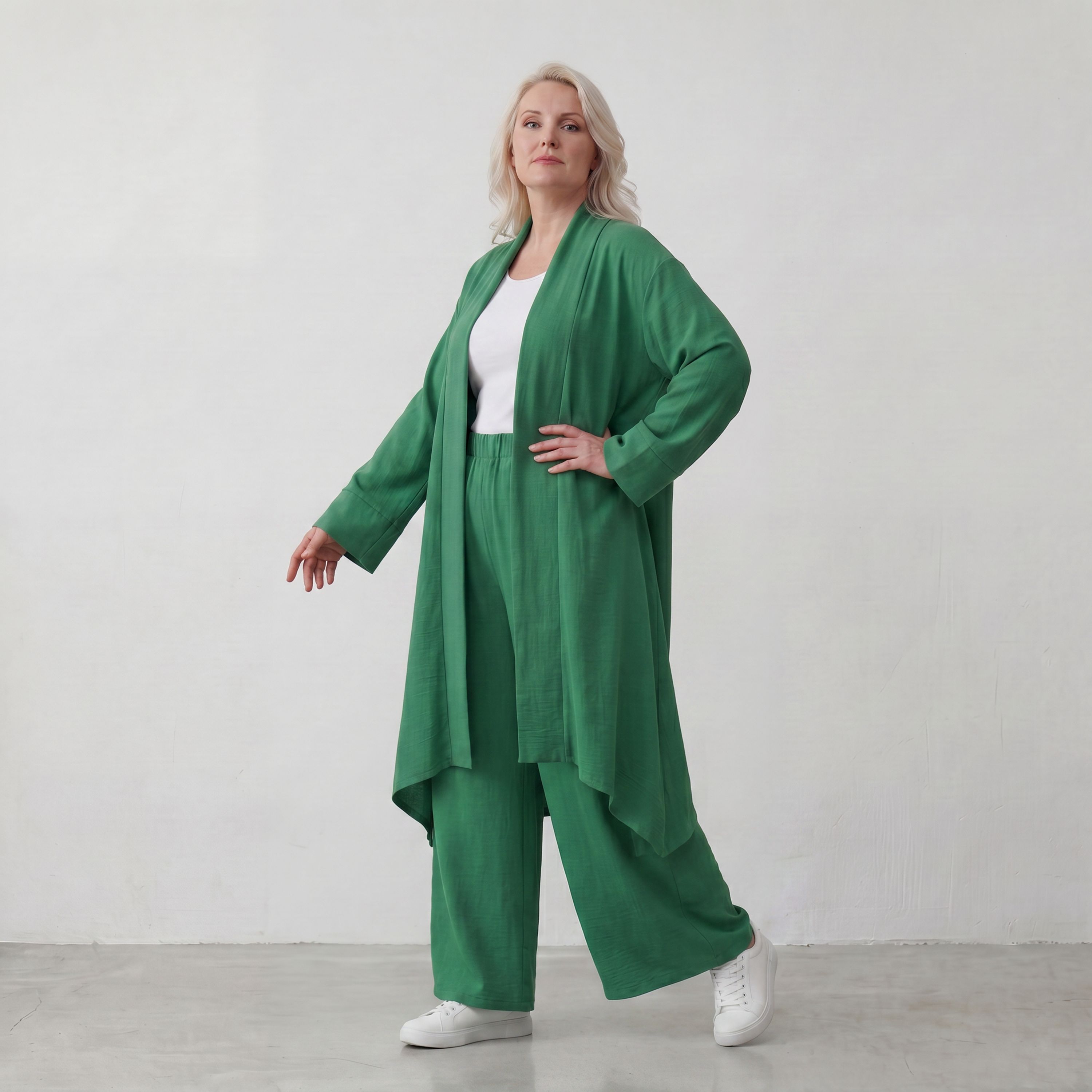 Smaragdgrün fliessend weicher Oversize Cardigan im Lagenlook locker leger zeitlos modern