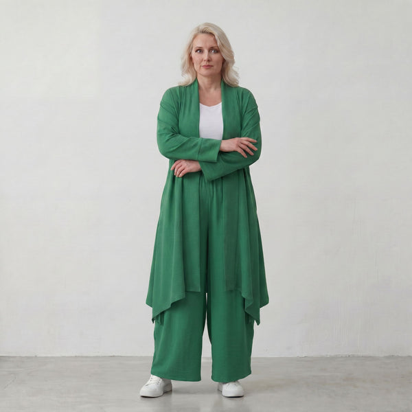 Smaragdgrün fliessend weicher Oversize Cardigan im Lagenlook locker leger zeitlos modern