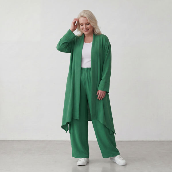Smaragdgrün fliessend weicher Oversize Cardigan im Lagenlook locker leger zeitlos modern