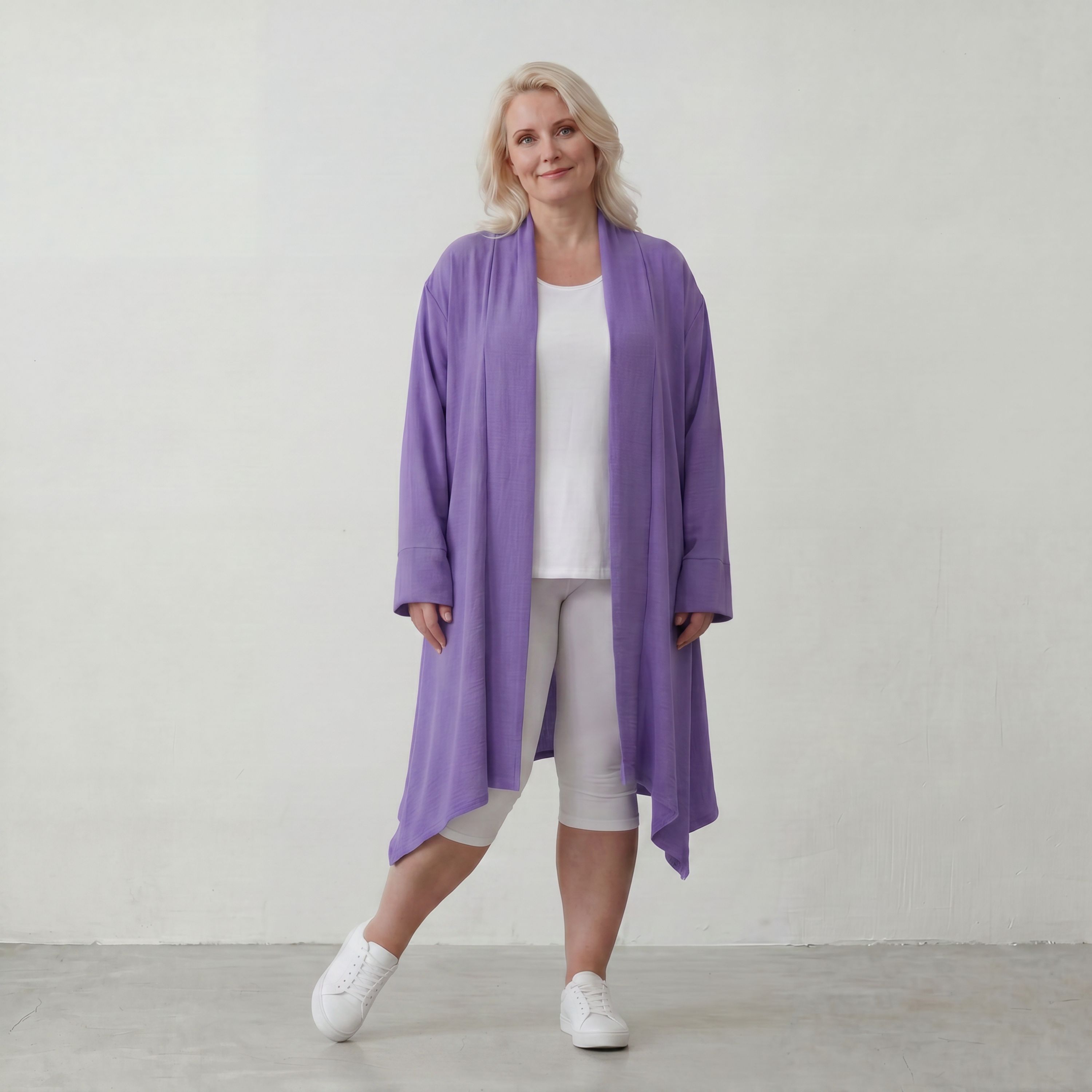 Fliessender Flieder Cardigan im Lagenlook Oversize leicht und zeitlos elegant weich zart