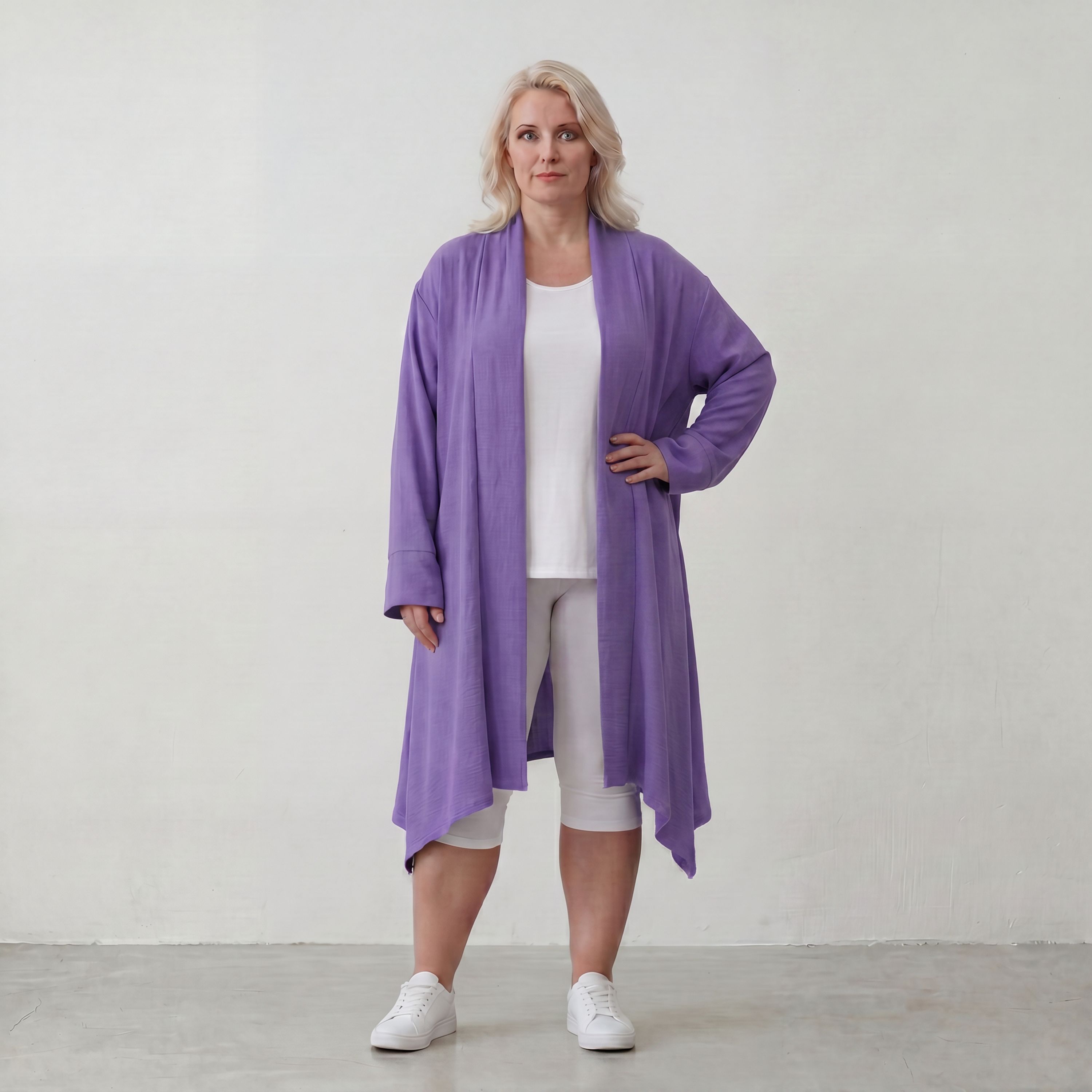 Fliessender Flieder Cardigan im Lagenlook Oversize leicht und zeitlos elegant weich zart