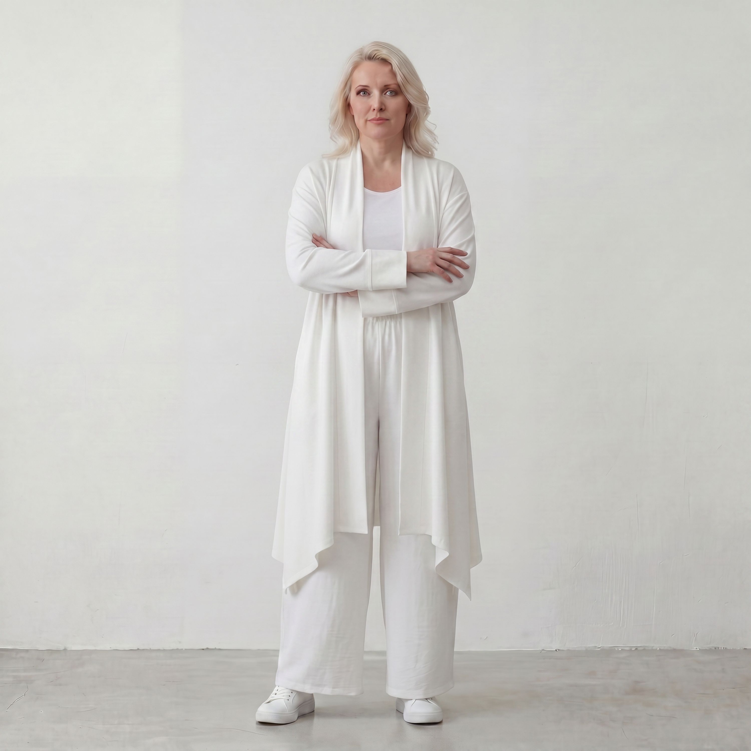 Leichter Weiß Cardigan im Lagenlook mit Leinengefühl Oversize bequem zeitlos modern soft