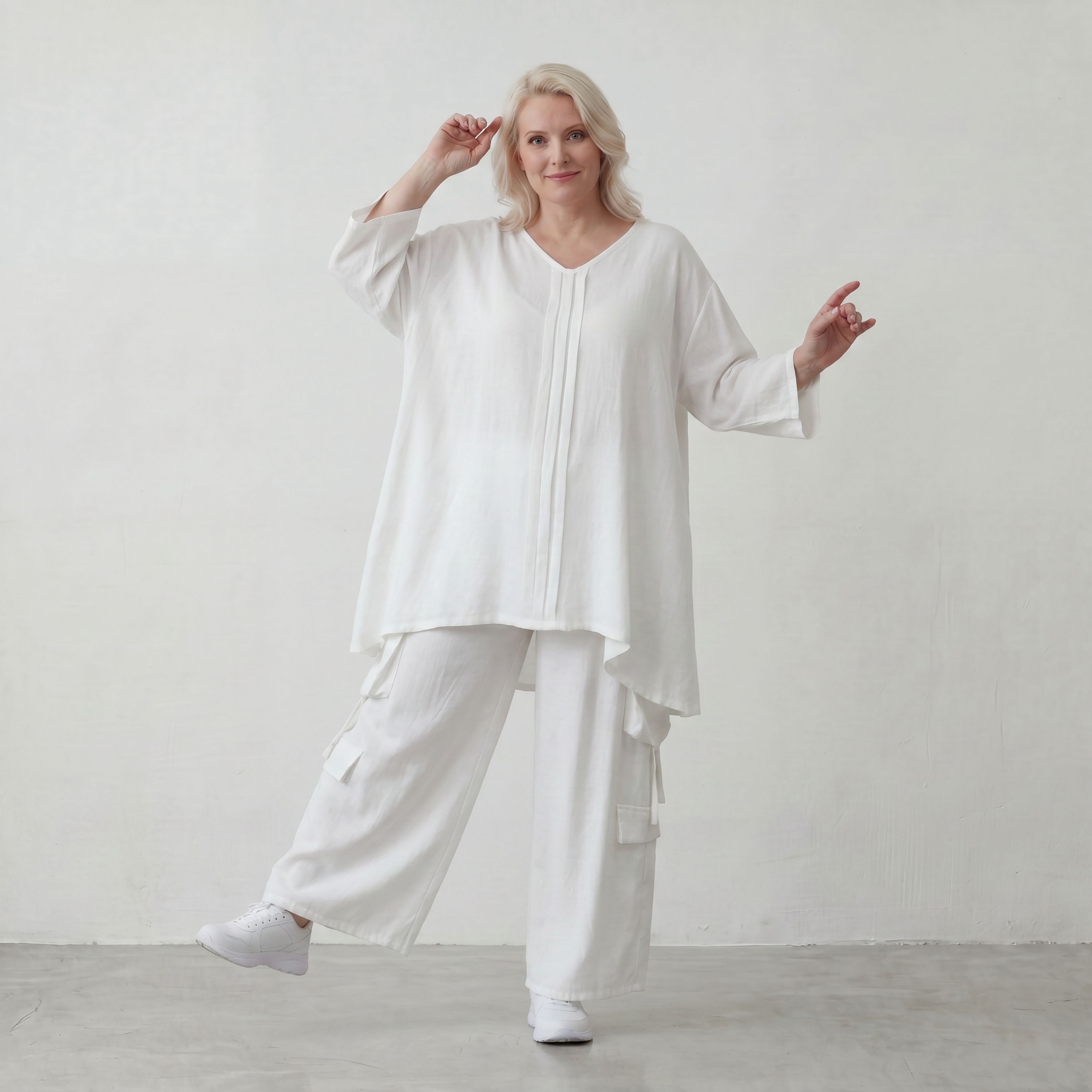 Zeitloses Weißes Leinenlook Shirt in A Linie leger Oversize Lagenlook federleicht luftig