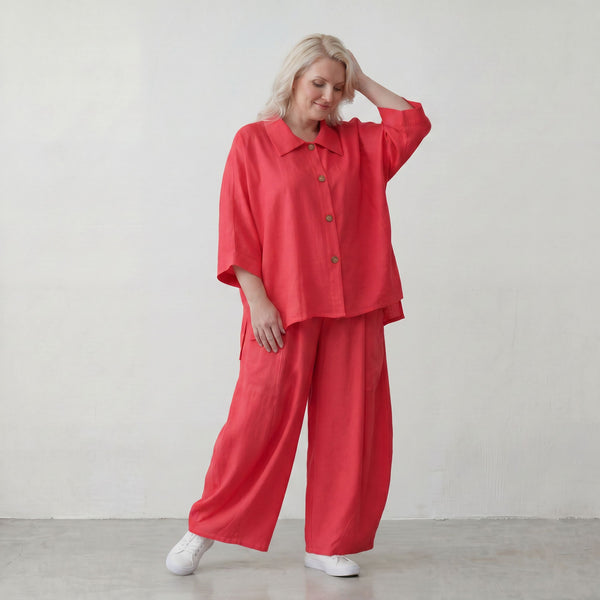 Fuchsia Leinenbluse Oversize Sommerbluse mit Lagenlook leicht zeitlos ausgefallen leger