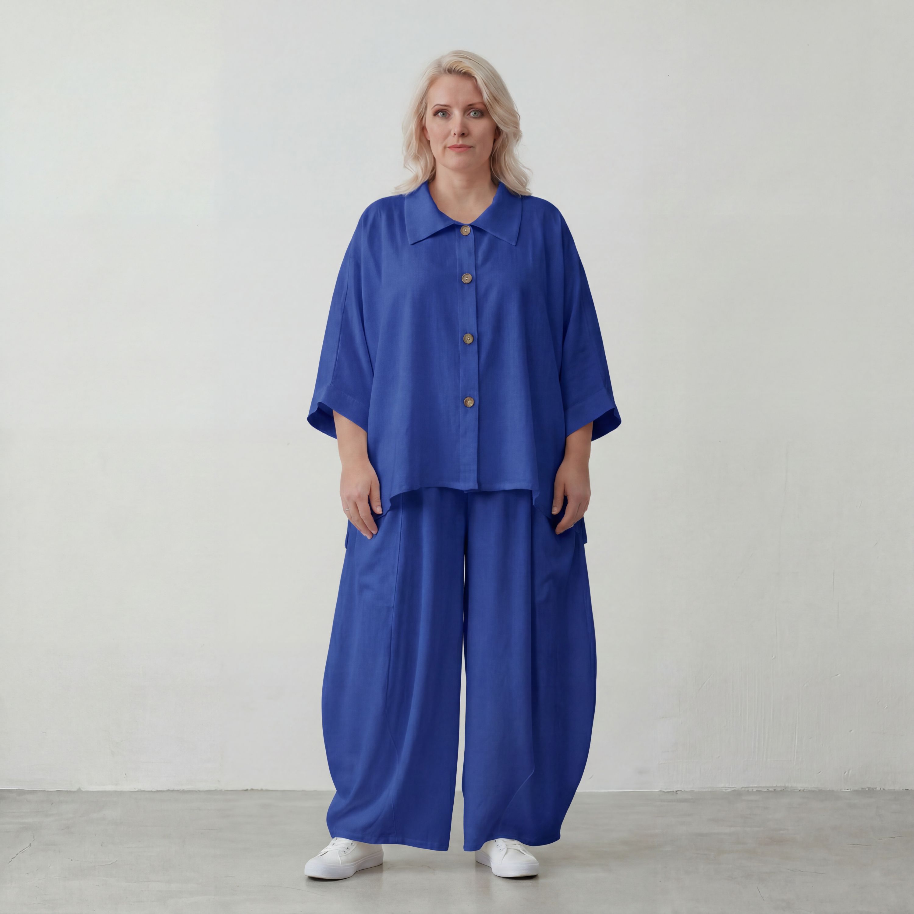 Royalblau Ballonhose im Lagenlook Oversize leger zeitlos edel aus Leinenmix luftig bequem