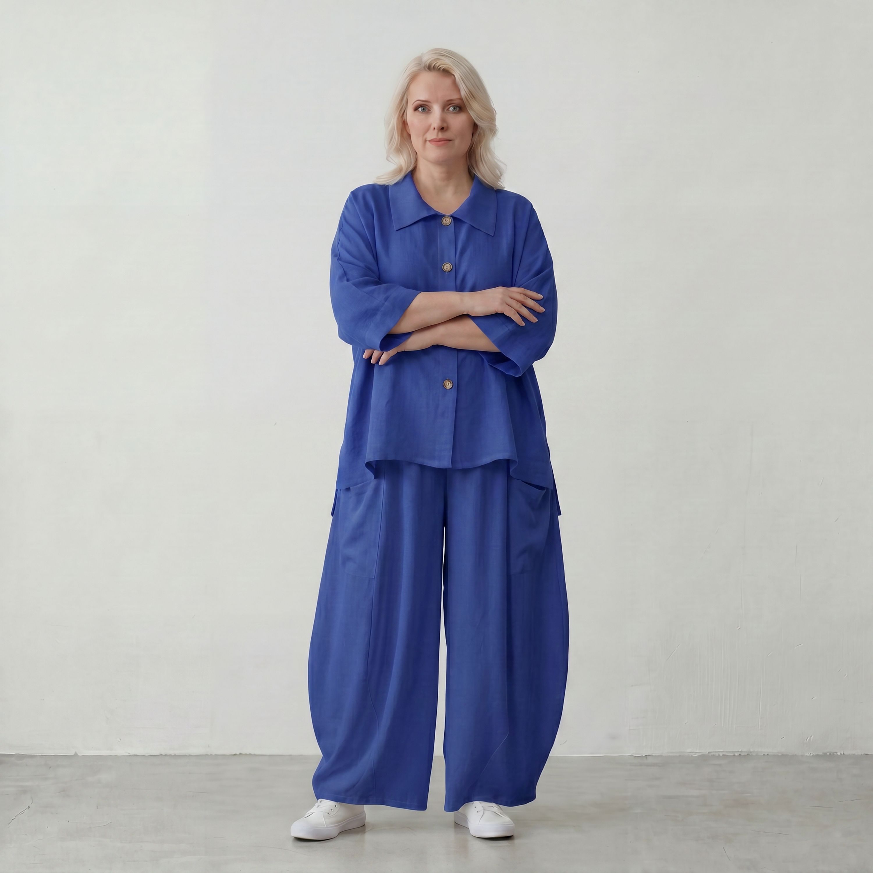 Royalblau Ballonhose im Lagenlook Oversize leger zeitlos edel aus Leinenmix luftig bequem