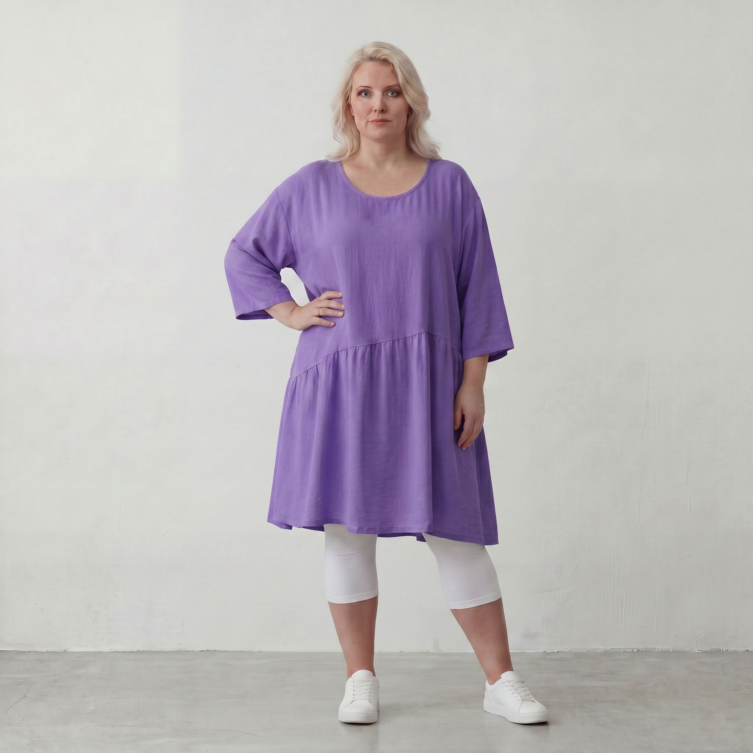 Flieder Lagenlook Kleid in legerem Oversize Stil zeitlos ausgefallen luftig weich fallend