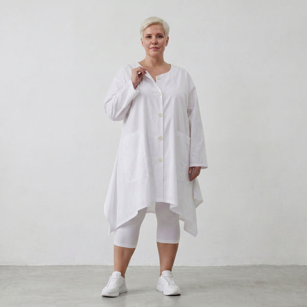 Zeitlose Baumwollbluse in Weiß im Lagenlook mit Oversize A Linie leger modern locker