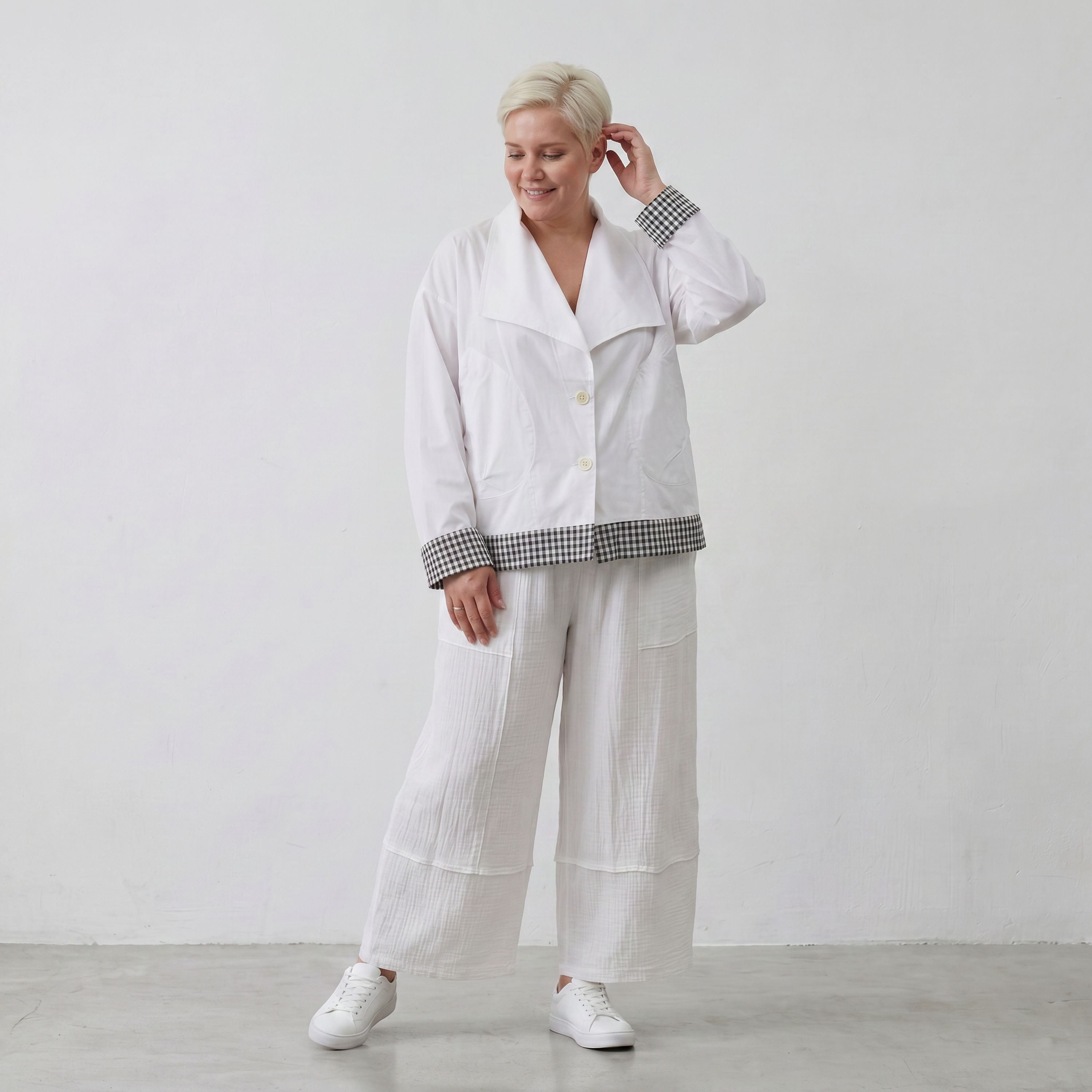 Leichte Popelinejacke im Oversize Lagenlook Weiß/Anthrazit sehr zeitlos leger modern