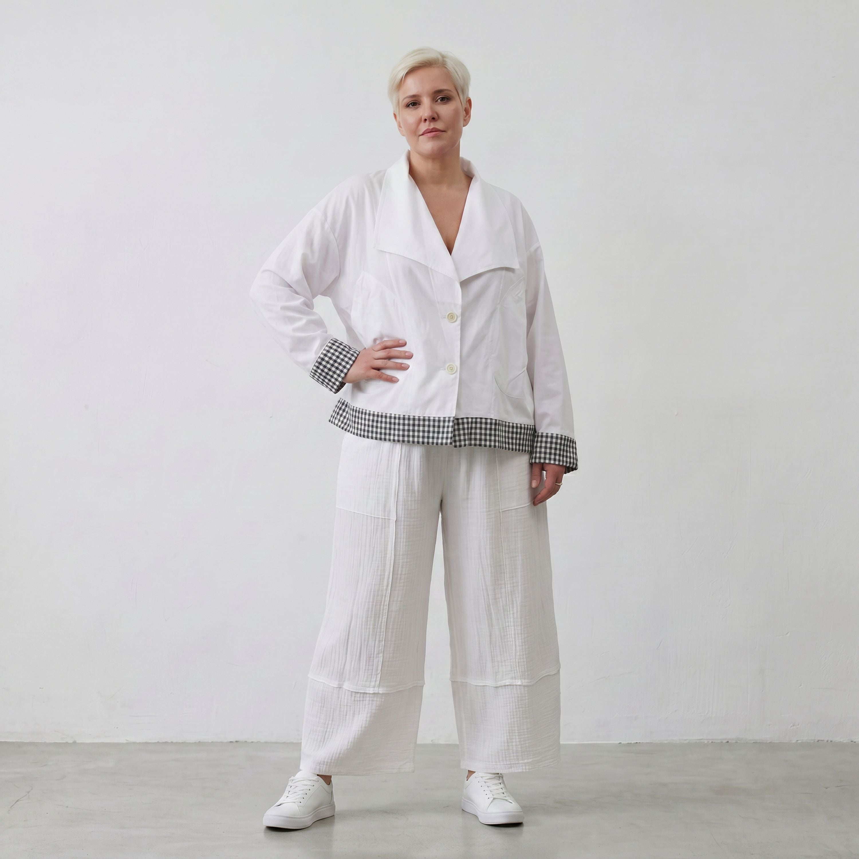 Leichte Popelinejacke im Oversize Lagenlook Weiß/Anthrazit sehr zeitlos leger modern