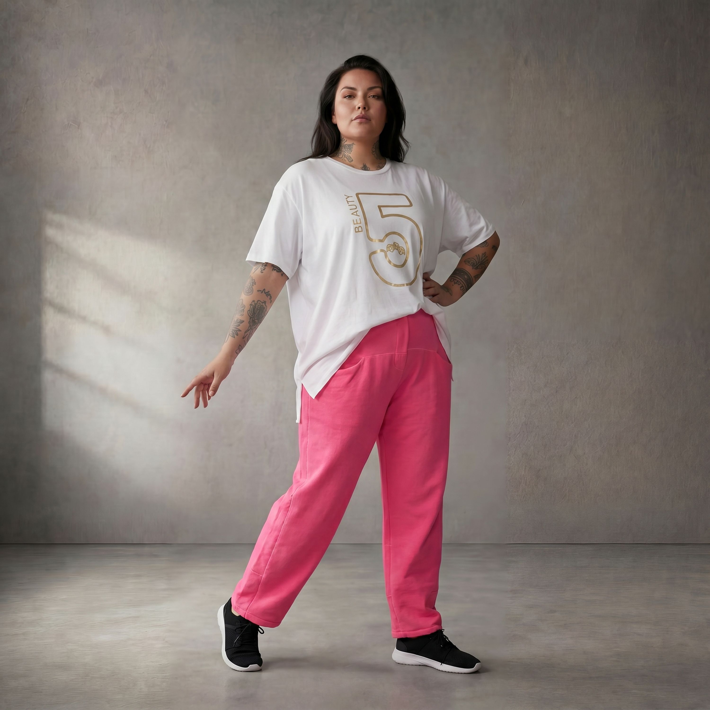 Damen Hose Lagenlook Baumwolle Pink, Karottenschnitt, Elastikbund, Oversize große Größen – Funky Diva