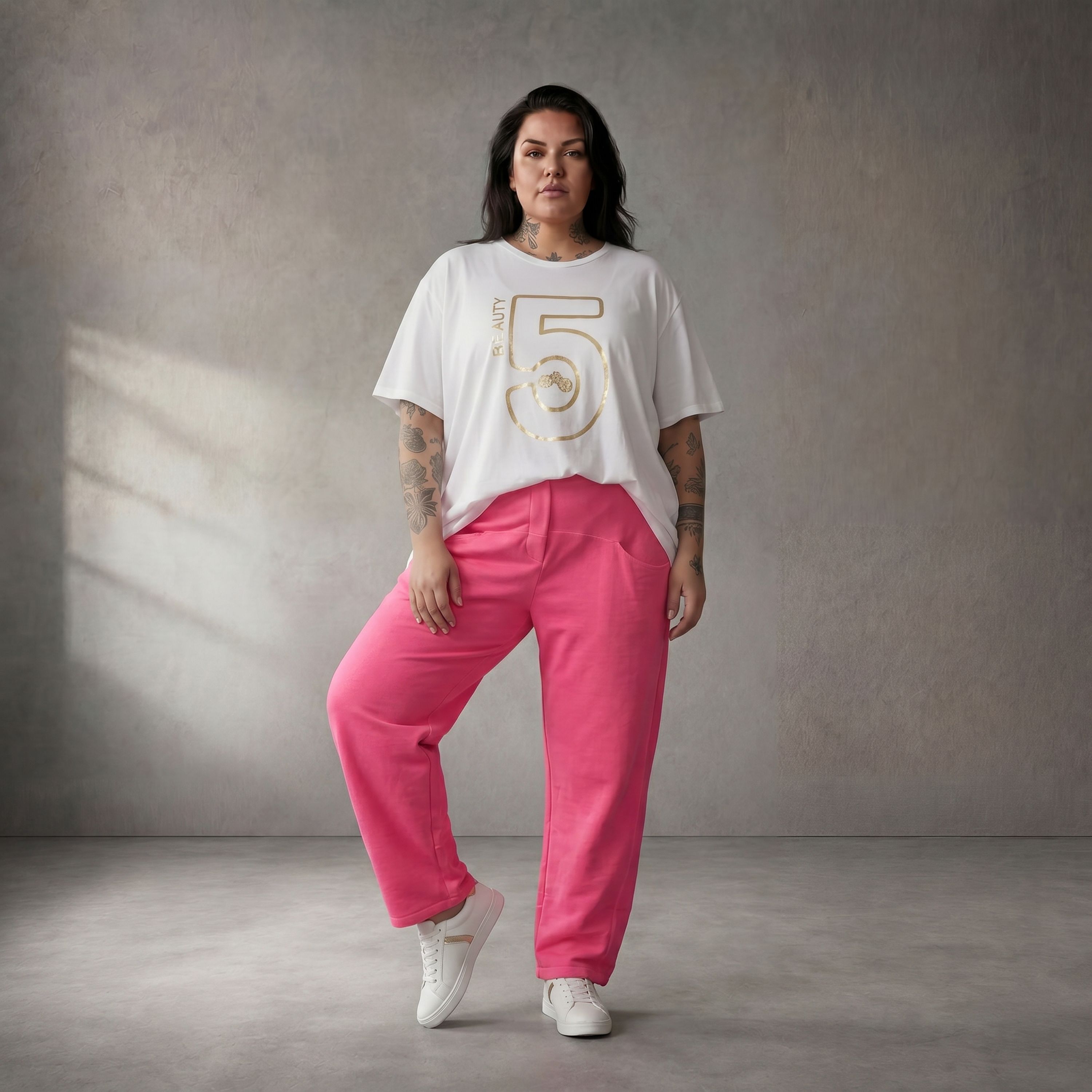 Damen Hose Lagenlook Baumwolle Pink, Karottenschnitt, Elastikbund, Oversize große Größen – Funky Diva