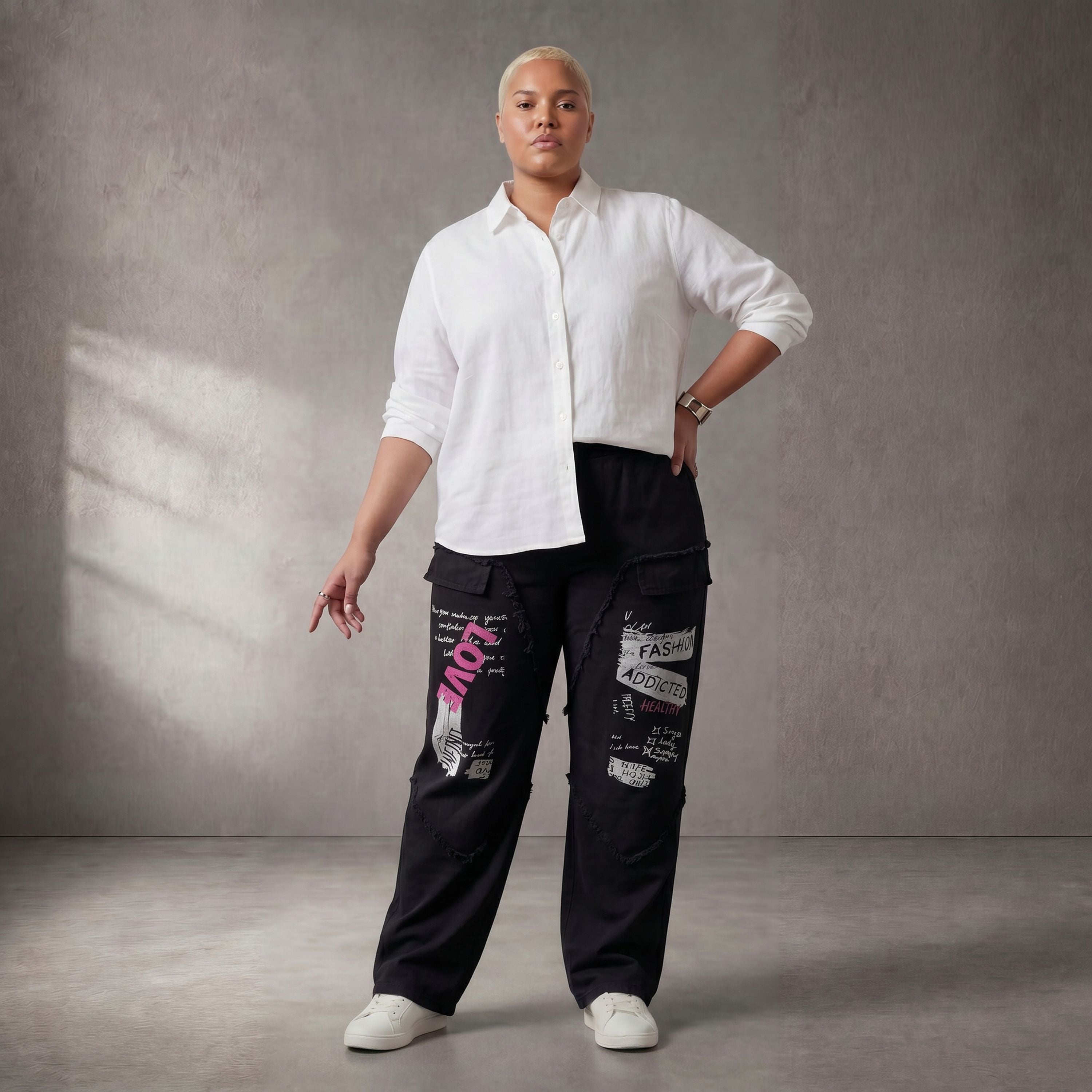 Damen Hose Lagenlook Baumwolle Schwarz, Elastikbund, Oversize große Größen – Funky Diva