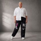 Damen Hose Lagenlook Baumwolle Schwarz, Elastikbund, Oversize große Größen – Funky Diva
