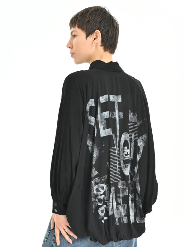  Just Angels Bluse in Vokuhila-Form, aus Viskose, 1041, Schwarz, Schick, Modern, Bequem