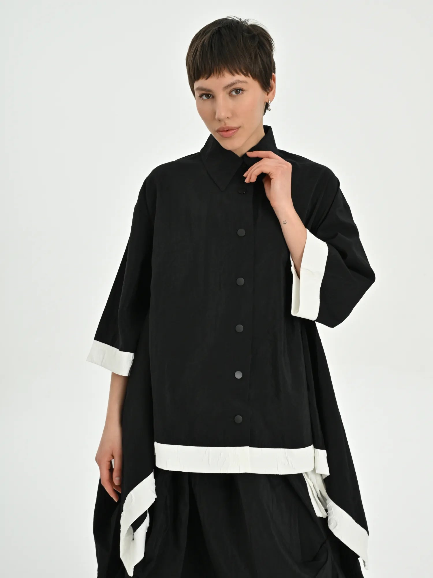  A-Form Bluse von Les Mios aus Baumwolle, 7013, Schwarz, Schick, Modern, Bequem, Schick