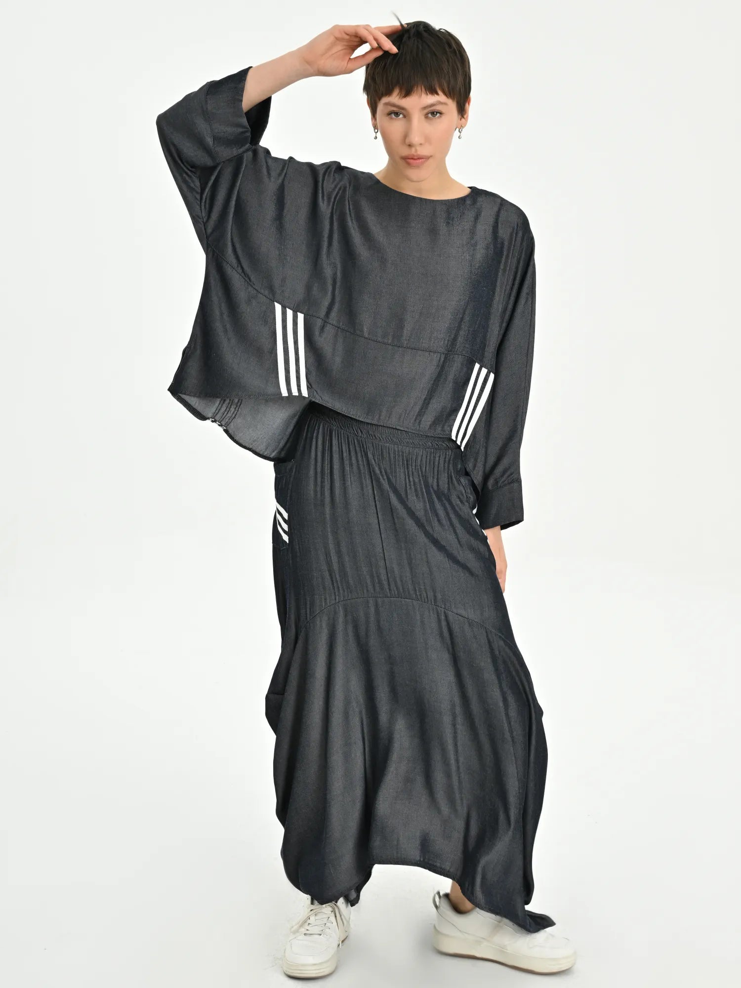  Les Mios Bluse in kastiger Form, aus Baumwolle, 7020, Indigo, Schick, Modern, Bequem