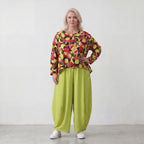 Langarmjacke aus feinem Popeline in kräftigem Gelb und Fuchsia mit rundem Halsausschnitt