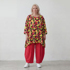 Fließendes Shirt mit 3/4-Arm und Rundhalsausschnitt aus edlem Popeline in Gelb und Fuchsia