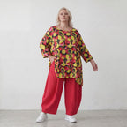 Fließendes Shirt mit 3/4-Arm und Rundhalsausschnitt aus edlem Popeline in Gelb und Fuchsia