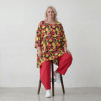 Fließendes Shirt mit 3/4-Arm und Rundhalsausschnitt aus edlem Popeline in Gelb und Fuchsia