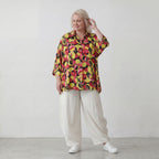 Bluse aus Viskose Popeline in Gelb und Fuchsia mit Hemdkragen und Knopfleiste sommerlich