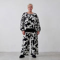 Moderner Oversize Lagenlook Überwurf mit abstraktem Muster, fließend stretchig und leger, Schwarz/Weiß