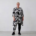 Ausgefallene A-Form Jacke im legeren Lagenlook aus stretchigem, weich fließendem Slinky, Schwarz/Weiß