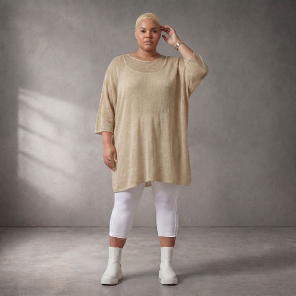 Damen Shirt Lagenlook Baumwolle Beige, gerader Schnitt, Kurzarm, Oversize große Größen – Funky Diva