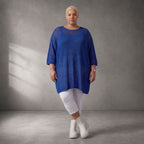 Damen Shirt Lagenlook Baumwolle Blau, gerader Schnitt, Kurzarm, Oversize große Größen – Funky Diva