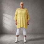 Damen Shirt Lagenlook Baumwolle Gelb, gerader Schnitt, Kurzarm, Oversize große Größen – Funky Diva