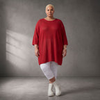 Damen Shirt Lagenlook Baumwolle Rot, gerader Schnitt, Kurzarm, Oversize große Größen – Funky Diva