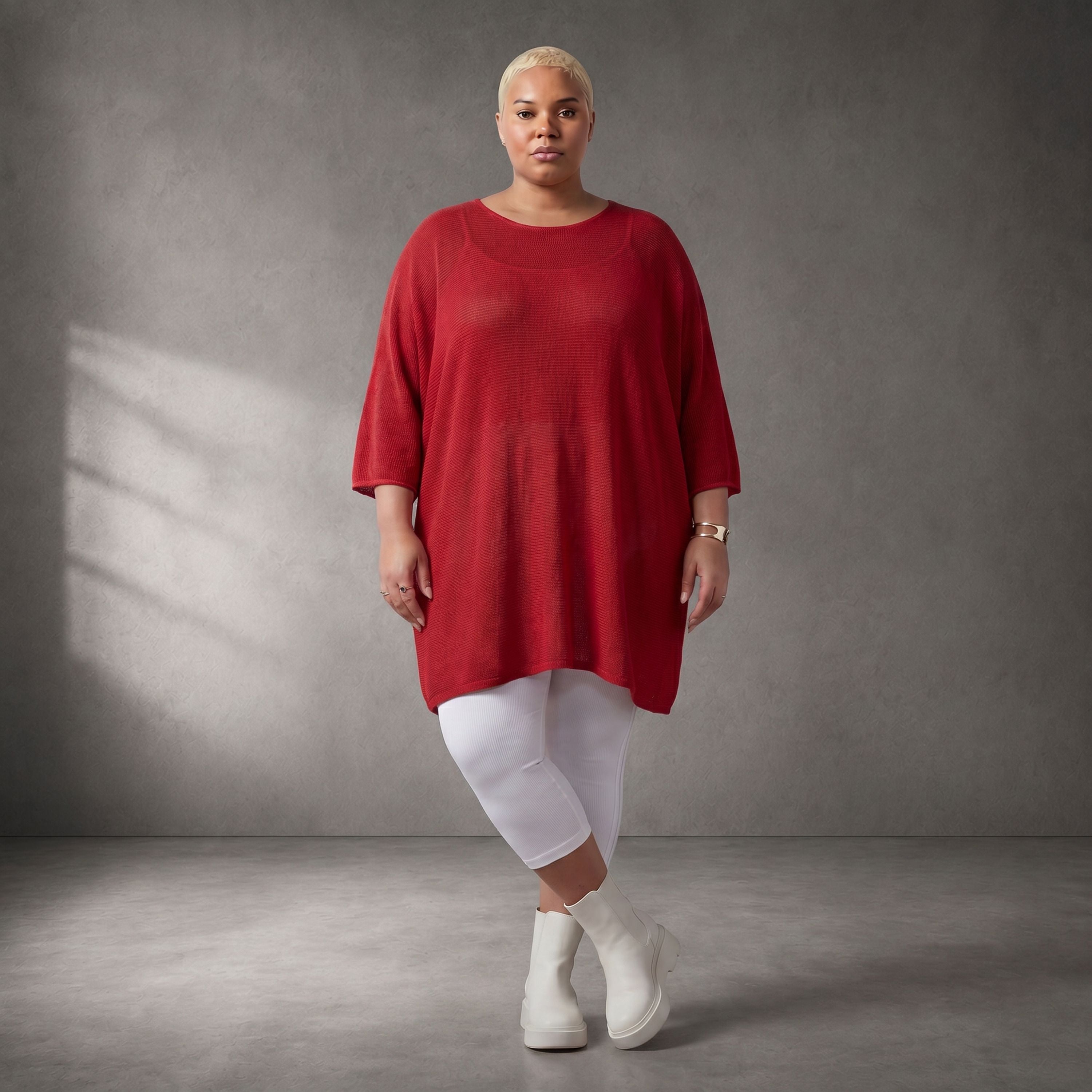 Damen Shirt Lagenlook Baumwolle Rot, gerader Schnitt, Kurzarm, Oversize große Größen – Funky Diva