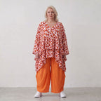 Damen Shirt Lagenlook Baumwolle Rose/Rot, Oversized, Kurzarm, V-Ausschnitt, Oversize große Größen – AKH Fashion