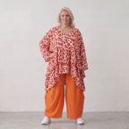 Damen Shirt Lagenlook Baumwolle Rose/Rot, Oversized, Kurzarm, V-Ausschnitt, Oversize große Größen – AKH Fashion