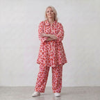 Damen Bluse Lagenlook Baumwolle Rose/Rot, gerader Schnitt, Knopfleiste, Oversize große Größen – AKH Fashion