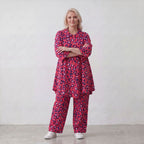 Damen Hose Lagenlook Baumwolle Fuchsia/Marine, Flügeltaschen, Oversize große Größen – AKH Fashion