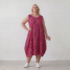 Damen Kleid Lagenlook Baumwolle Fuchsia/Marine, Ballonschnitt, Taschen, Oversize große Größen – AKH Fashion