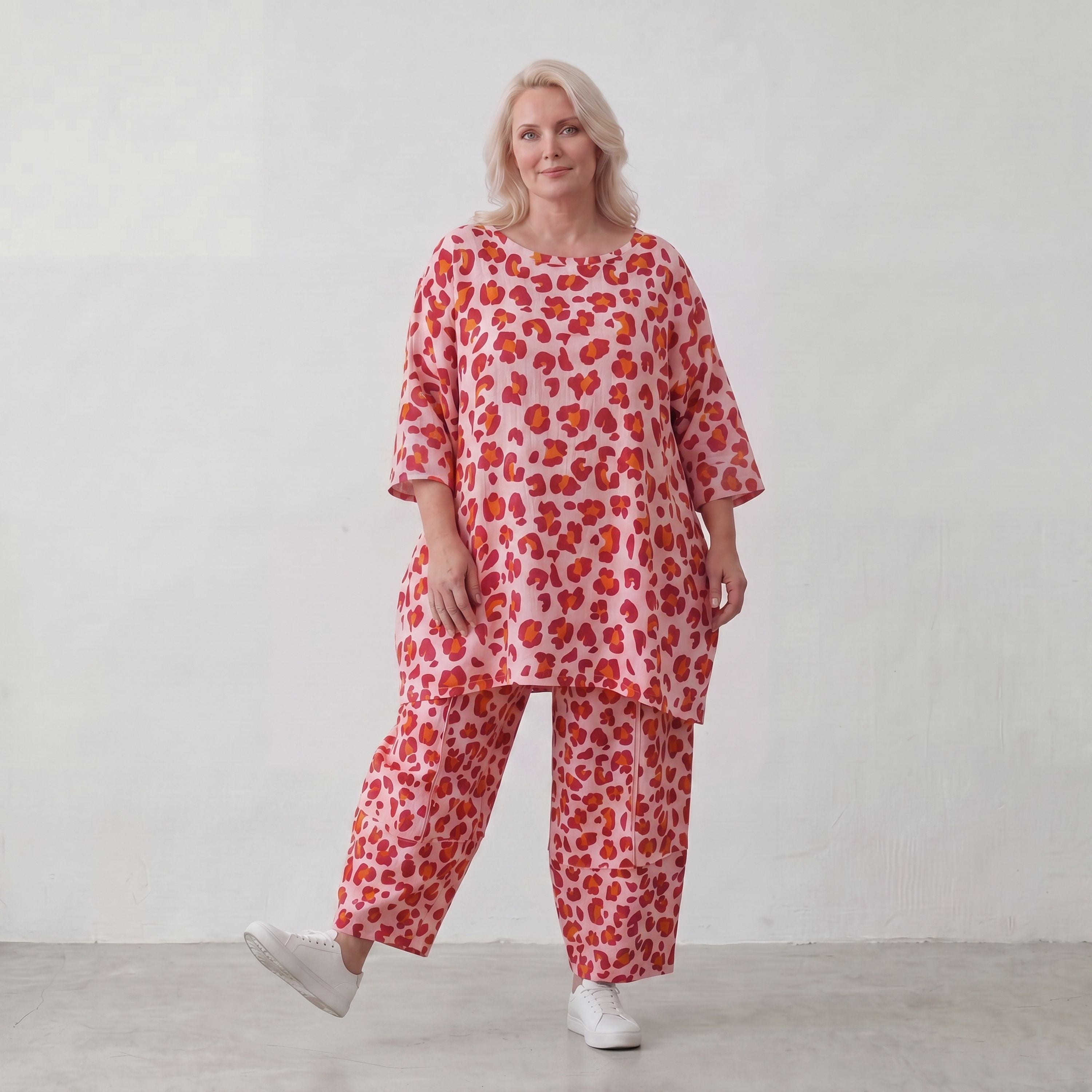 Damen Shirt Lagenlook Baumwolle Rose/Rot, A-Form, Taschen, Oversize große Größen – AKH Fashion