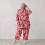 Damen Hose Lagenlook Baumwolle Rose/Rot, Ballonschnitt, Elastikbund, Oversize große Größen – AKH Fashion