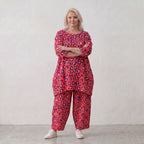 Damen Hose Lagenlook Baumwolle Fuchsia/Marine, Ballonschnitt, Elastikbund, Oversize große Größen – AKH Fashion