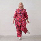 Damen Hose Lagenlook Baumwolle Fuchsia/Marine, Ballonschnitt, Elastikbund, Oversize große Größen – AKH Fashion
