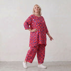 Damen Hose Lagenlook Baumwolle Fuchsia/Marine, Ballonschnitt, Elastikbund, Oversize große Größen – AKH Fashion