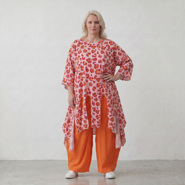 Damen Shirt Lagenlook Baumwolle Rose/Rot, A-Form, Volant, Oversize große Größen – AKH Fashion