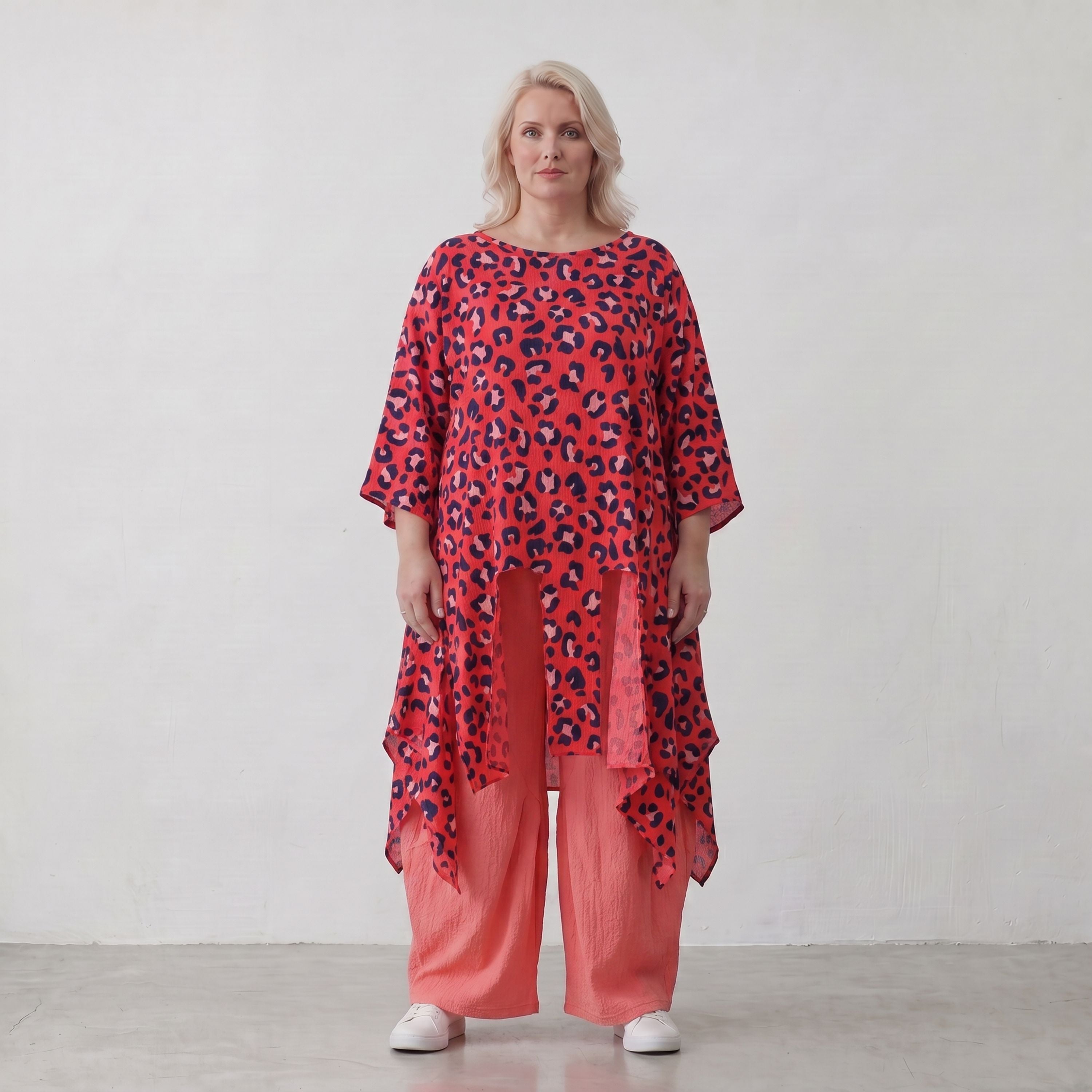 Damen Shirt Lagenlook Baumwolle Fuchsia/Marine, A-Form, Oversize große Größen – AKH Fashion