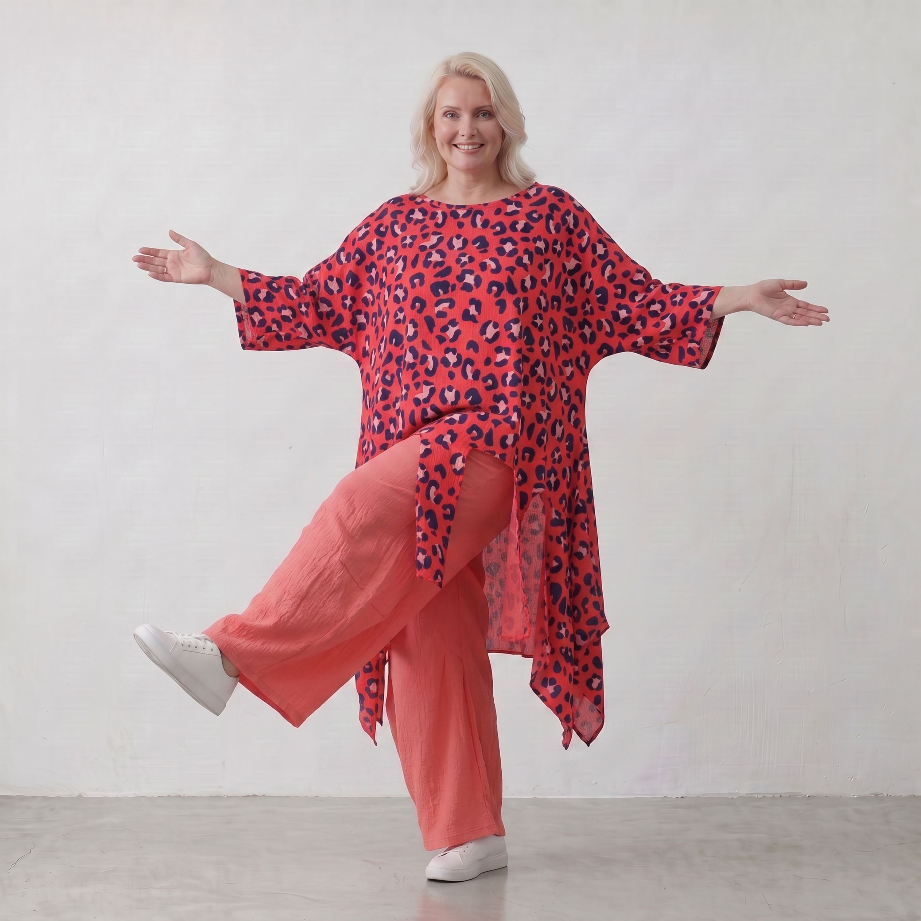 Damen Shirt Lagenlook Baumwolle Fuchsia/Marine, A-Form, Oversize große Größen – AKH Fashion