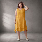 Leichte Tunika Gelb fliessend im Lagenlook Oversize A-Linie mit Taschen sehr luftig chic